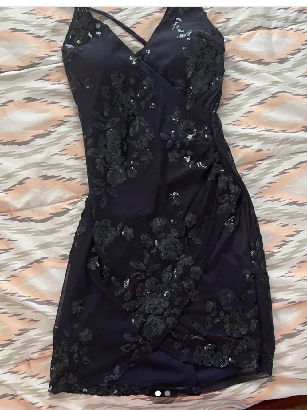 Elegant Navy Blue Sequin Floral Slip Dress